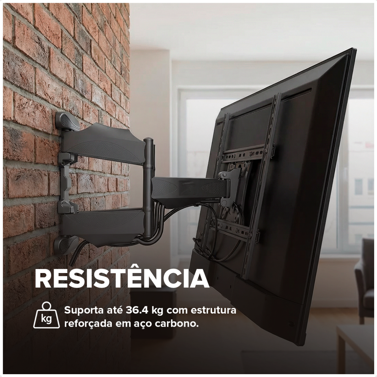 ARGX P5 com estrutura reforçada em ferro sustentando a TV